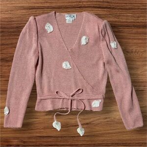 VTG Richtone Blush Wrap Style Knit Top With Tie Front Appliqué Details Size 10